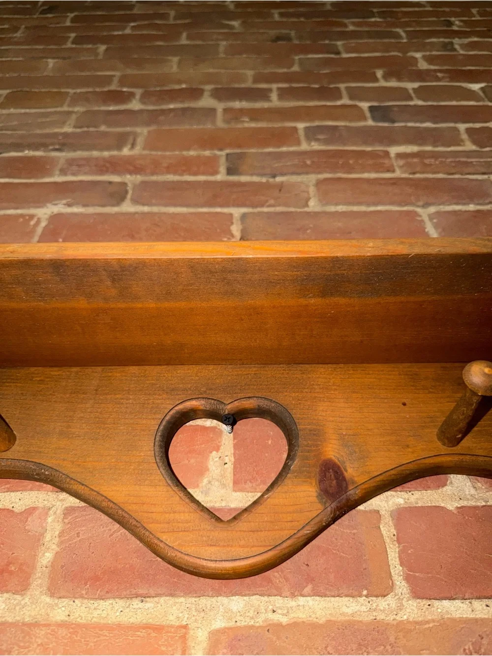 Heart Cutout Wooden Wall Shelf in Brown - Classic Rustic Farmhouse Coat Hanger